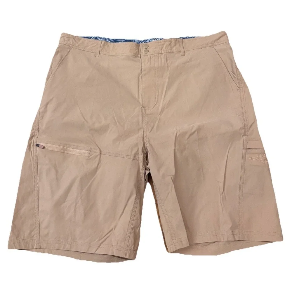 Reel Life Mens 2X Beige Cargo Shorts Pockets Fishing Outdoor Wicking Lightweight